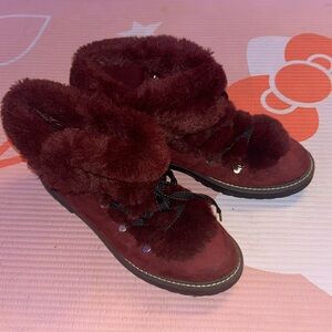 Red Fuzzy winter lace up boots!